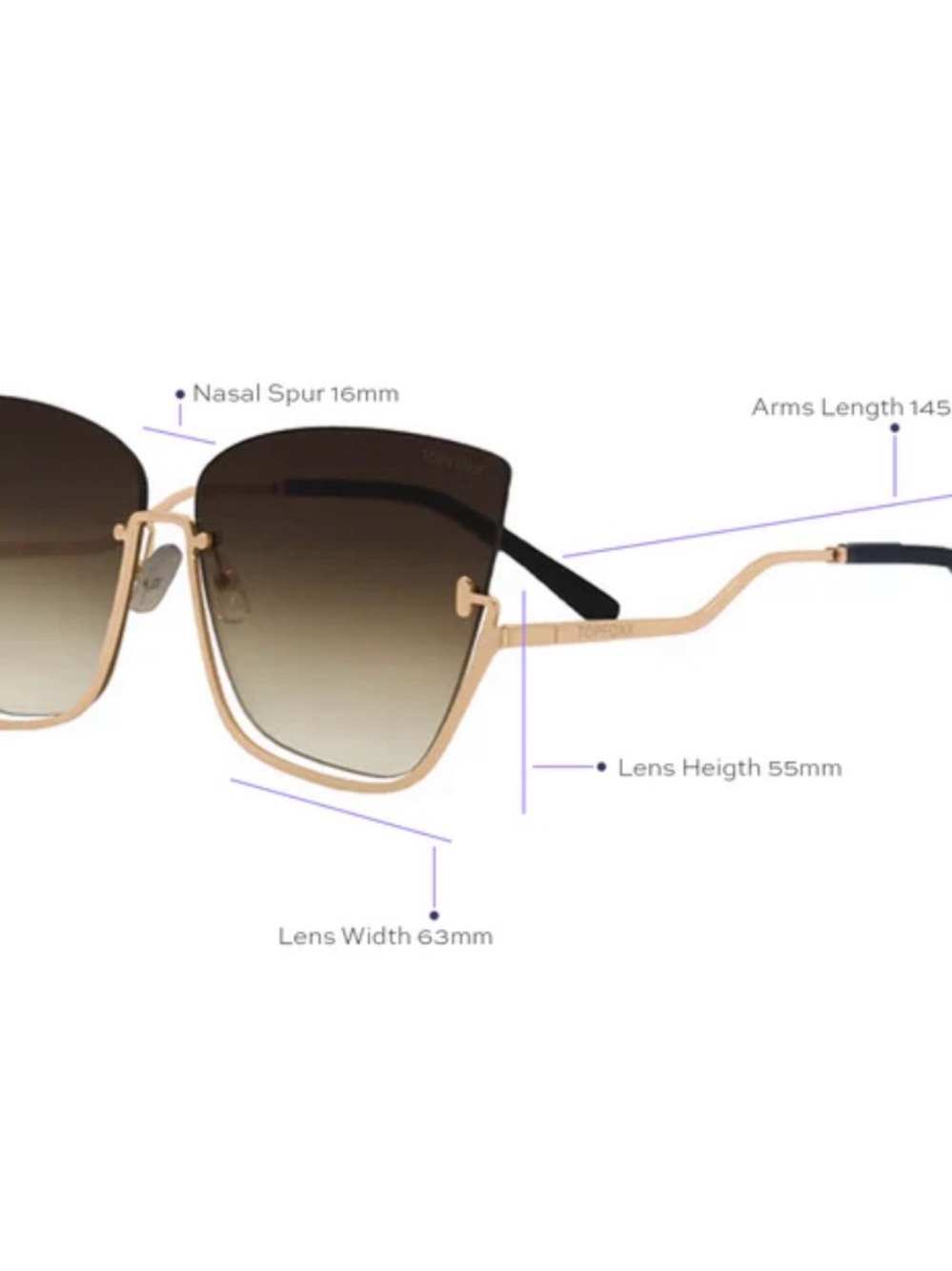 Topfoxx Rose Gold Frame Brown Gradient Lens Women's Sunglasses - Picture 6 of 7
